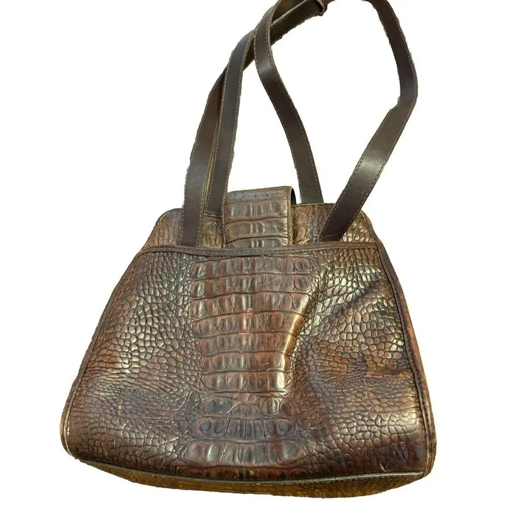 Brighton Croc Embossed Brown Patent Shoulder Purse ( well-loved see pics)‎